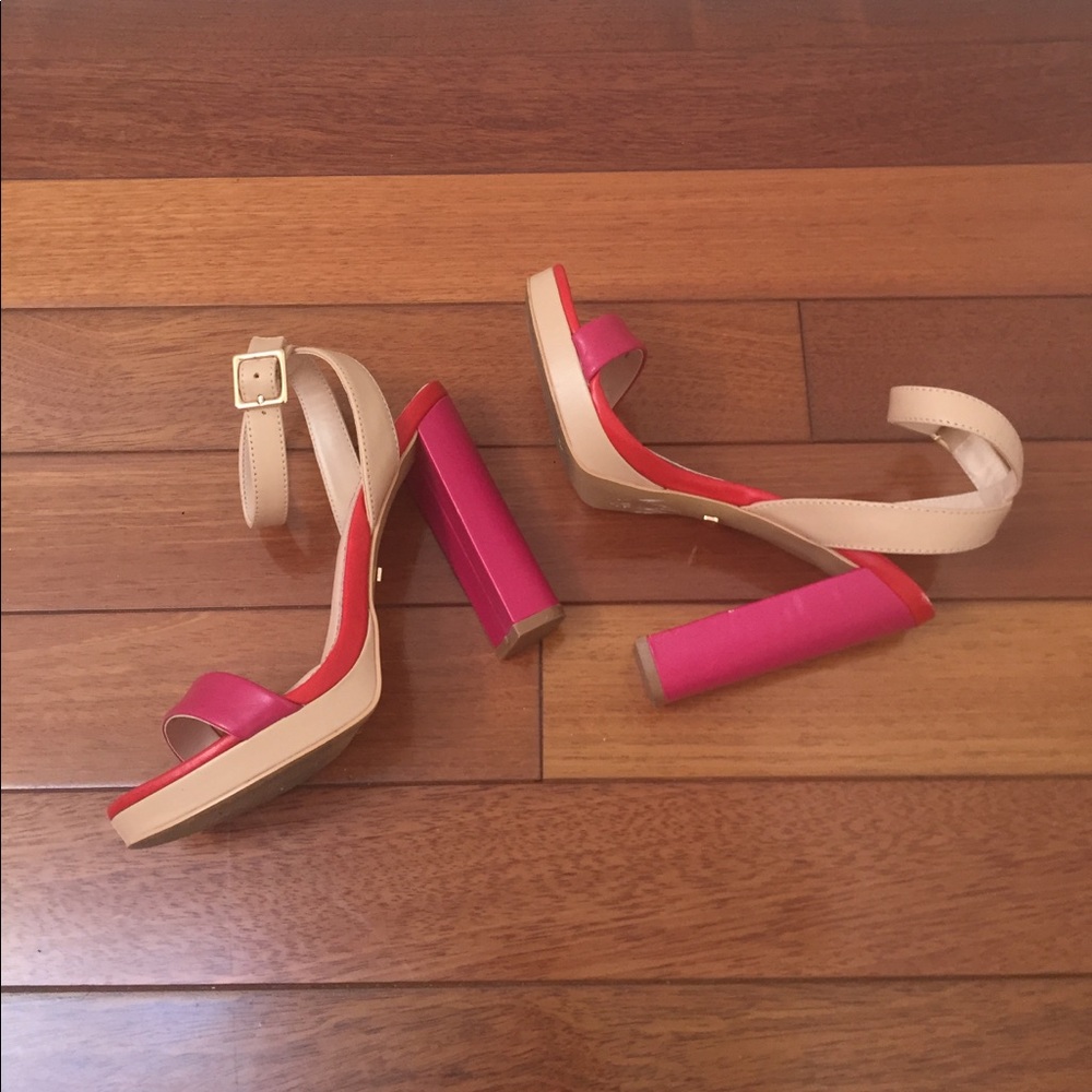Topshop Beige, Fuchsia and Red Block Heel Sandals - Picture 7 of 8
